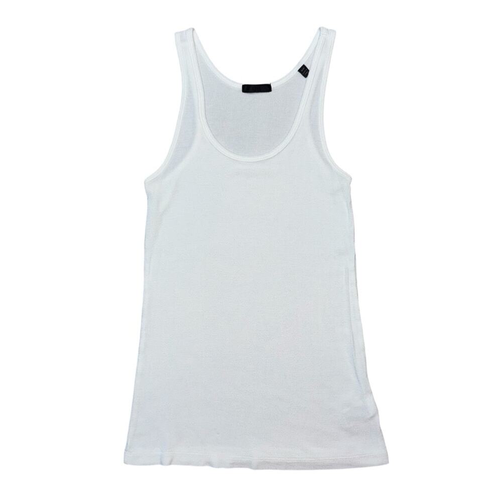 ATM Women’s White Ribbed Sleeveless Scoop Neck Tank Top Shirt